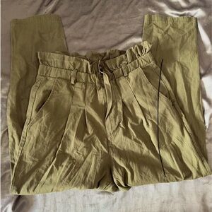 high waisted cinch waist military green pants